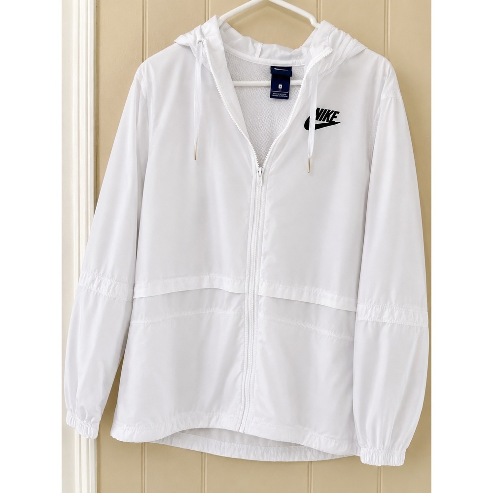 Nike Sportswear Essential Windrunner Jacket White Mesh Lined Hooded Women L